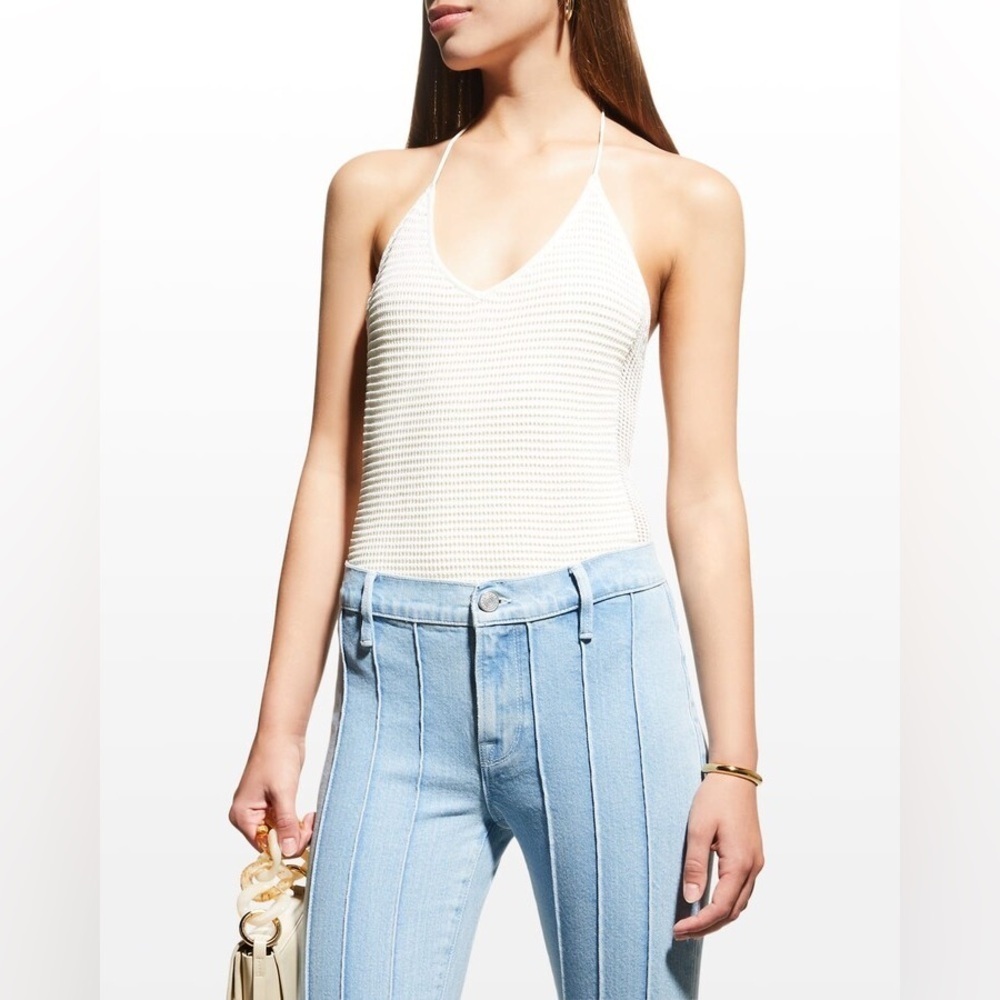 Frame Denim Top Off White Crochet Halter V Neck Bodysuit Size Extra Small